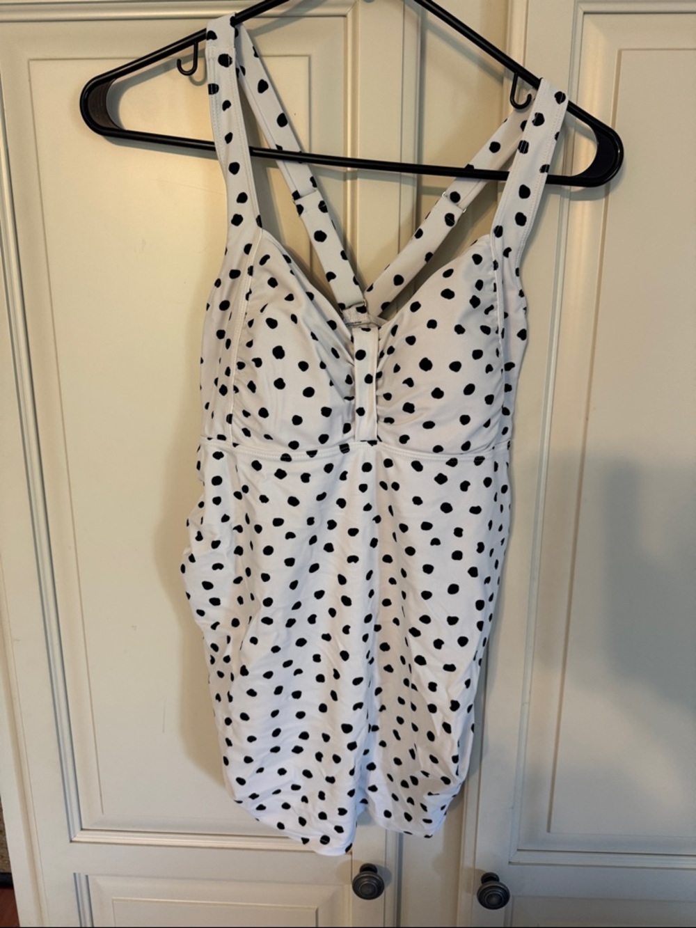 Motherhood Maternity White and Black Polka Dot Maternity Swim Dress